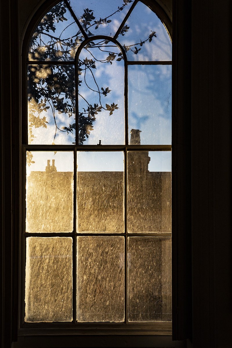 through the arched window