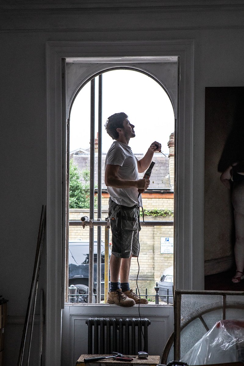 through the arched window