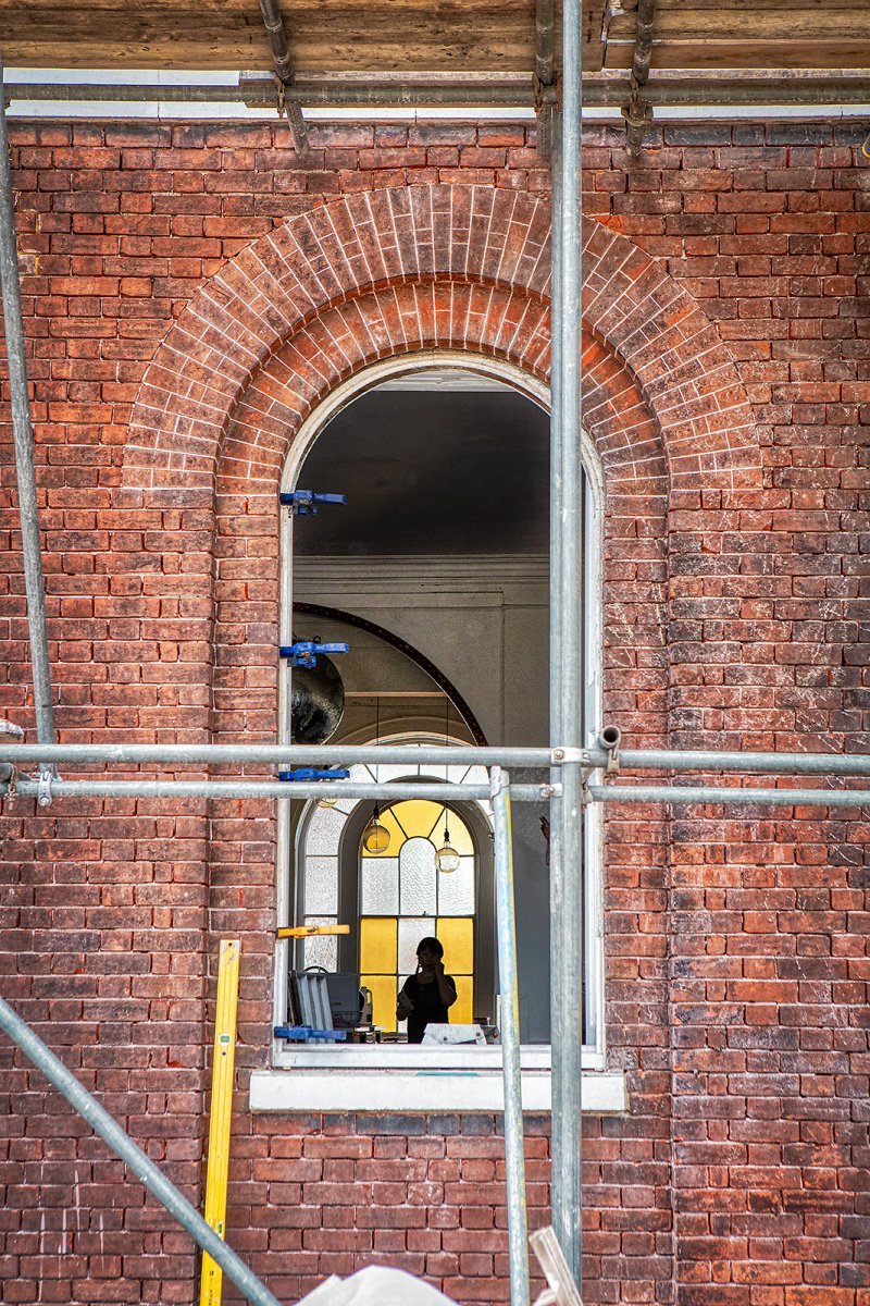 through the arched window again