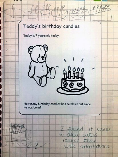 z found it easier to draw cakes rather than write calculations